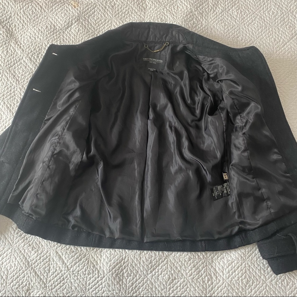 Obey Gray Wool Utility Jacket Fall Spring Coat Xxs - image 4